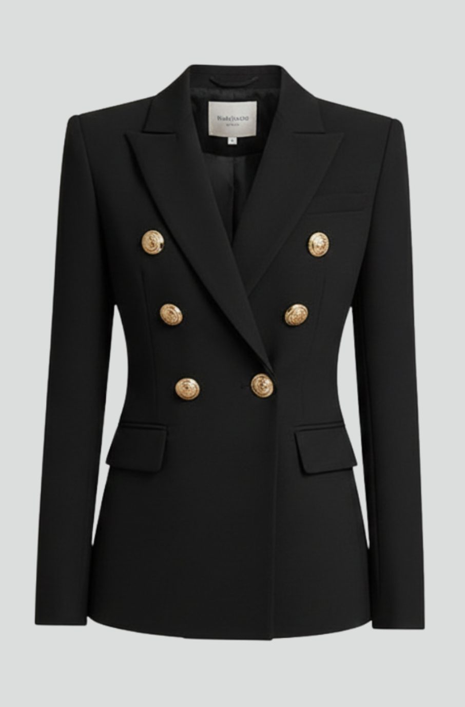 Dames Getailleerde Dubbelrijige Blazer met Goudkleurige Knopen