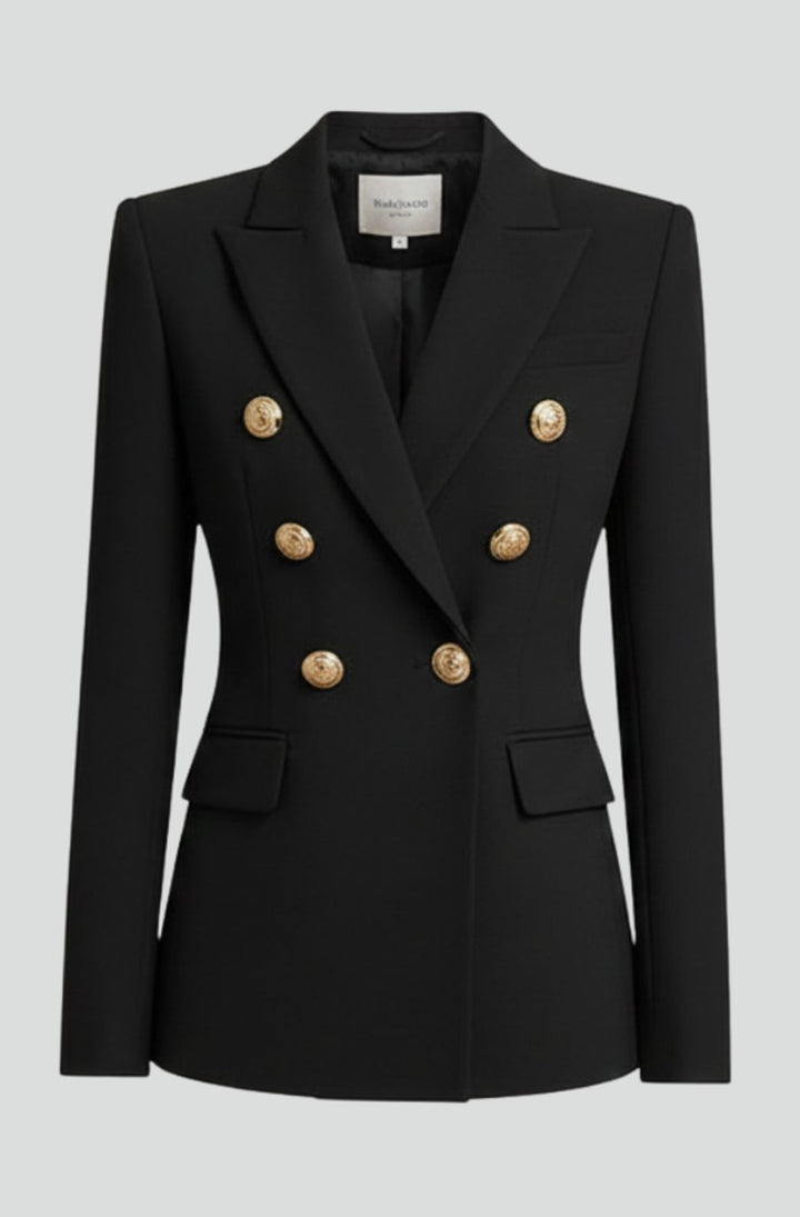 Dames Getailleerde Dubbelrijige Blazer met Goudkleurige Knopen