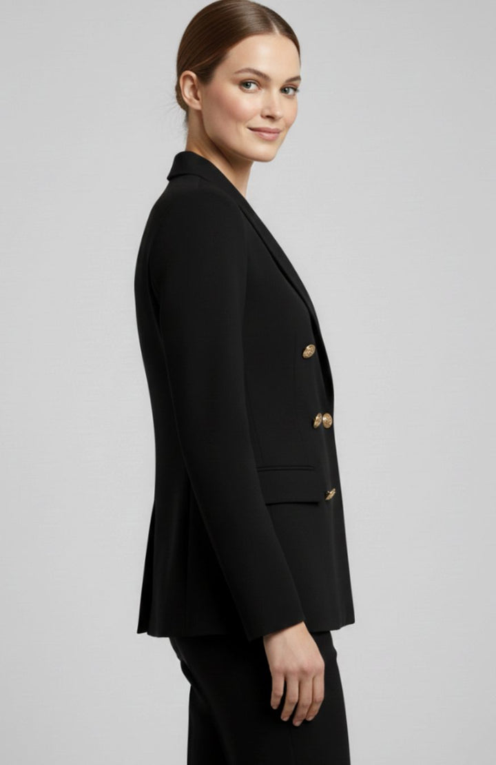 Dames Getailleerde Dubbelrijige Blazer met Goudkleurige Knopen