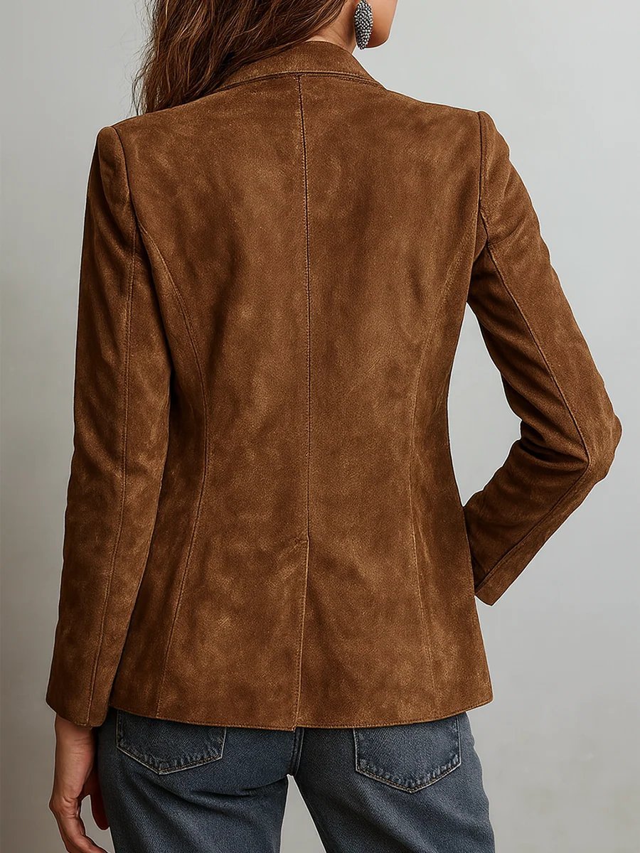 Dames Getailleerde Faux-Suède Cardigan Blazer Knoopsluiting