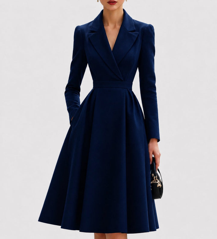 Dames Getailleerde Formele Jurk Blazer Midi Coat-stijl - Marineblauw
