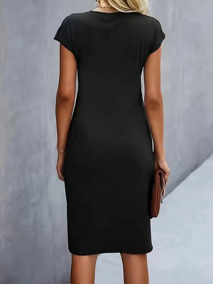 Dames Getailleerde Geruched Midi-jurk Korte Mouw Bodycon