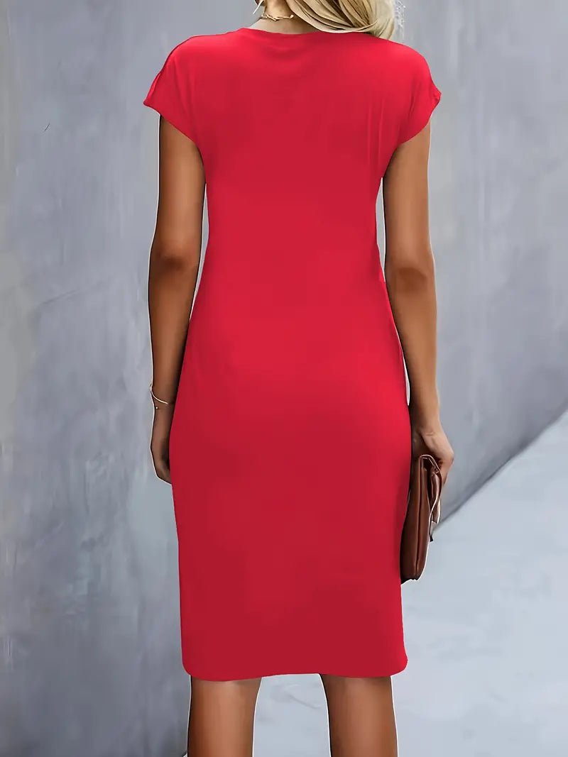 Dames Getailleerde Geruched Midi-jurk Korte Mouw Bodycon