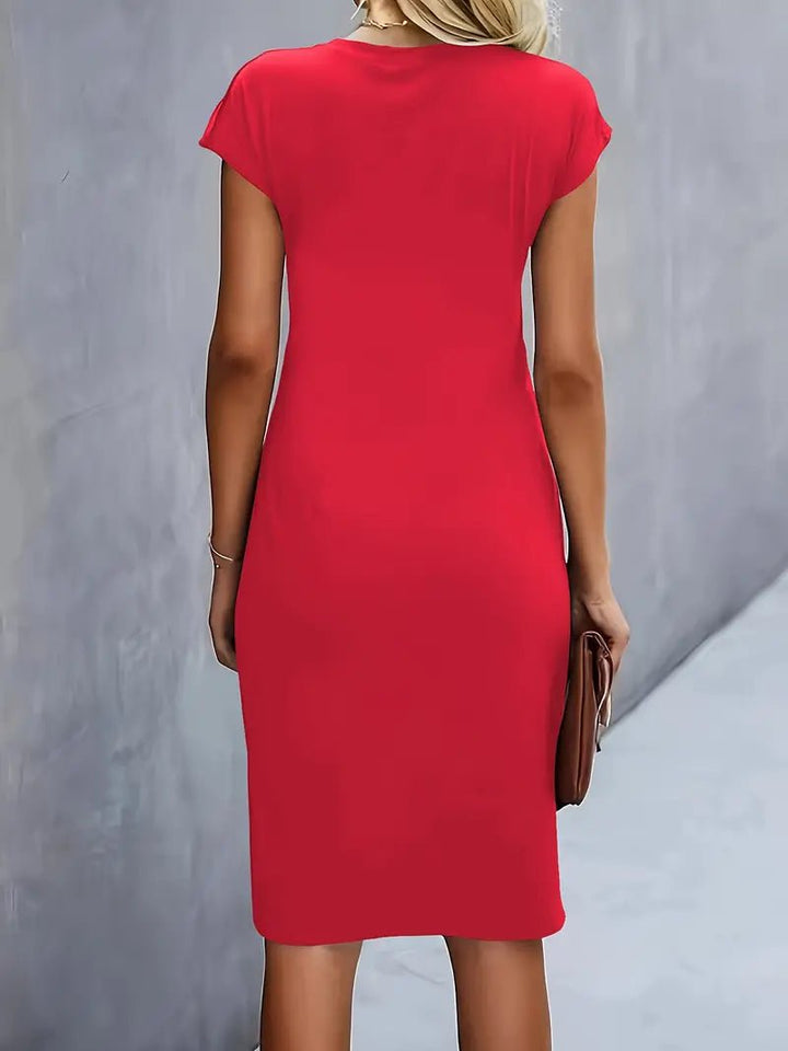 Dames Getailleerde Geruched Midi-jurk Korte Mouw Bodycon