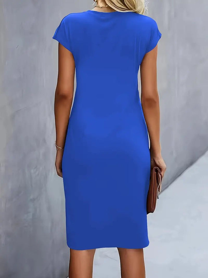 Dames Getailleerde Geruched Midi-jurk Korte Mouw Bodycon