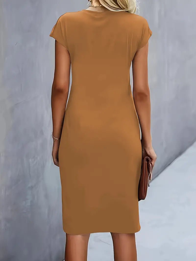 Dames Getailleerde Geruched Midi-jurk Korte Mouw Bodycon