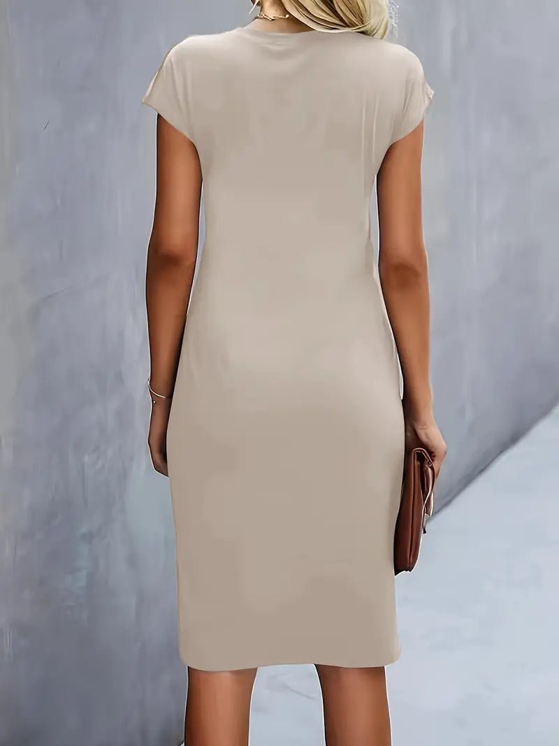Dames Getailleerde Geruched Midi-jurk Korte Mouw Bodycon