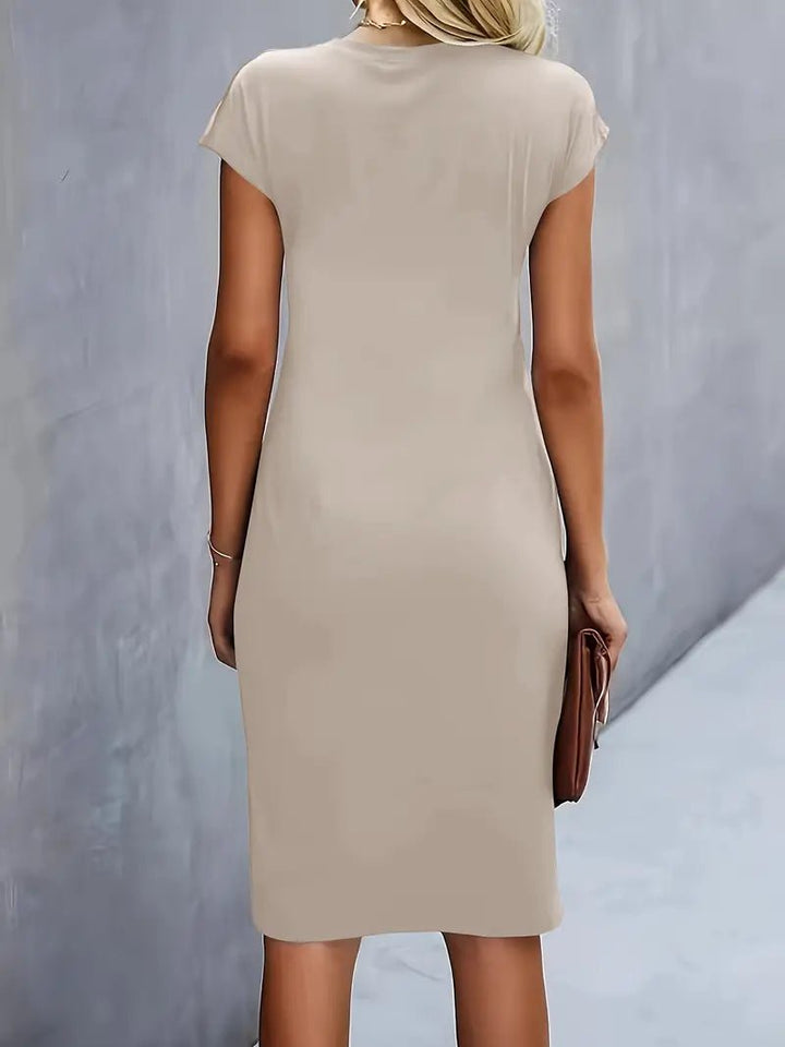Dames Getailleerde Geruched Midi-jurk Korte Mouw Bodycon