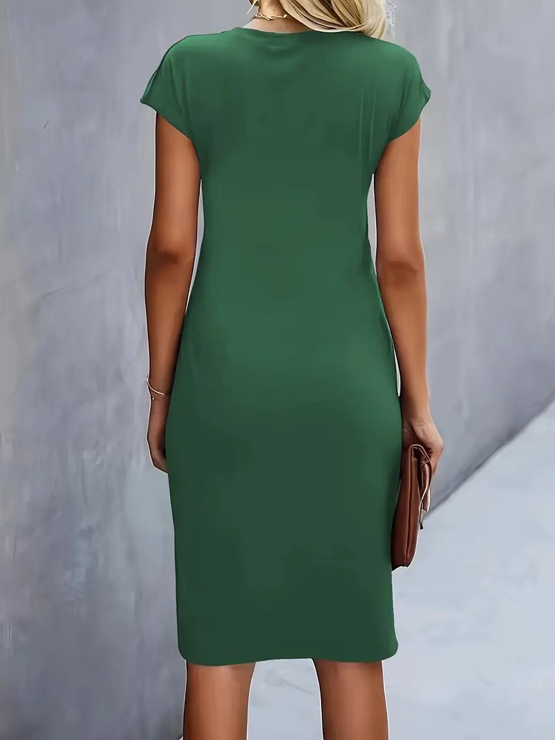 Dames Getailleerde Geruched Midi-jurk Korte Mouw Bodycon
