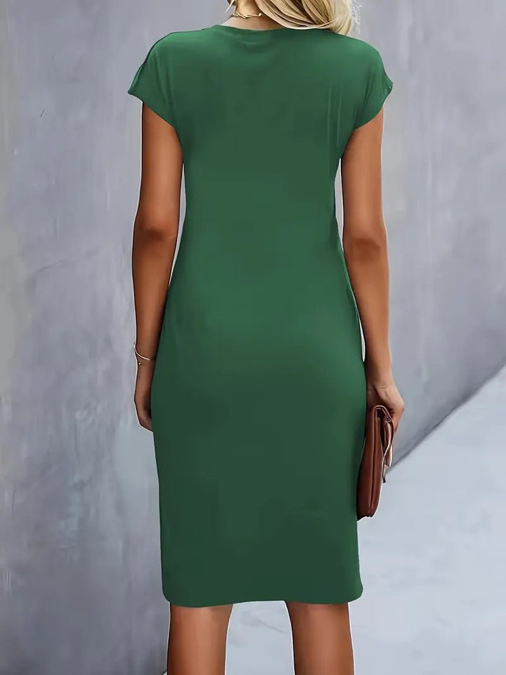 Dames Getailleerde Geruched Midi-jurk Korte Mouw Bodycon
