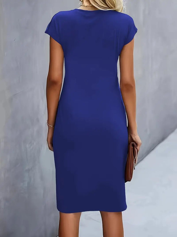 Dames Getailleerde Geruched Midi-jurk Korte Mouw Bodycon