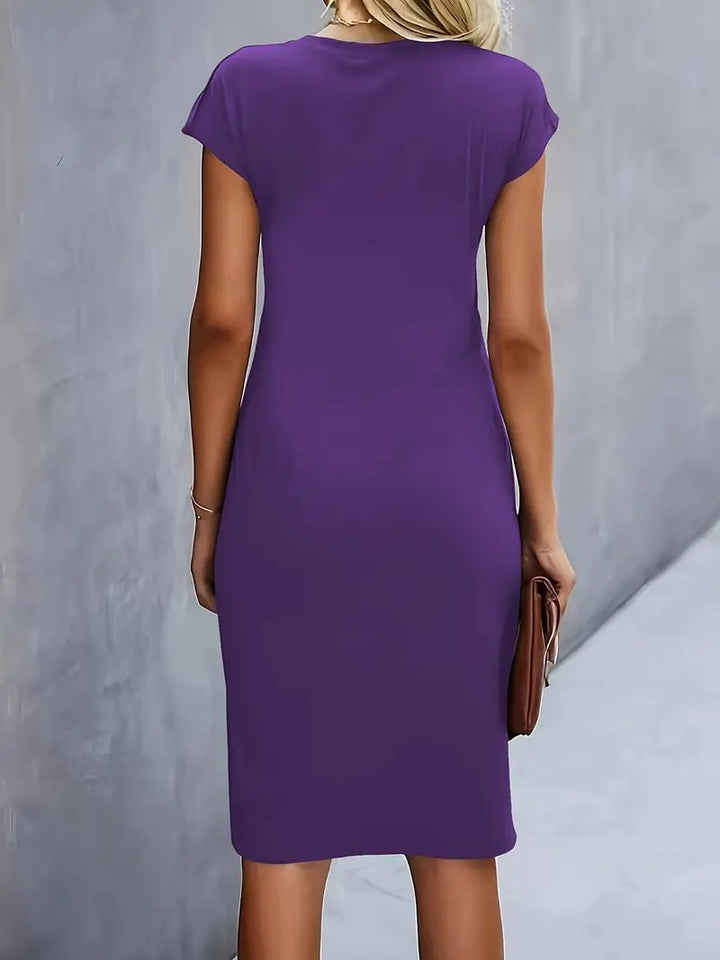 Dames Getailleerde Geruched Midi-jurk Korte Mouw Bodycon
