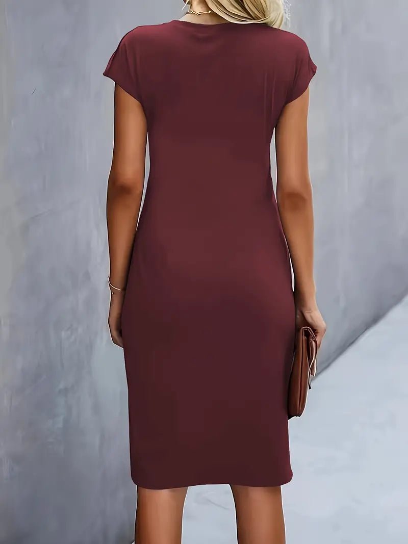 Dames Getailleerde Geruched Midi-jurk Korte Mouw Bodycon