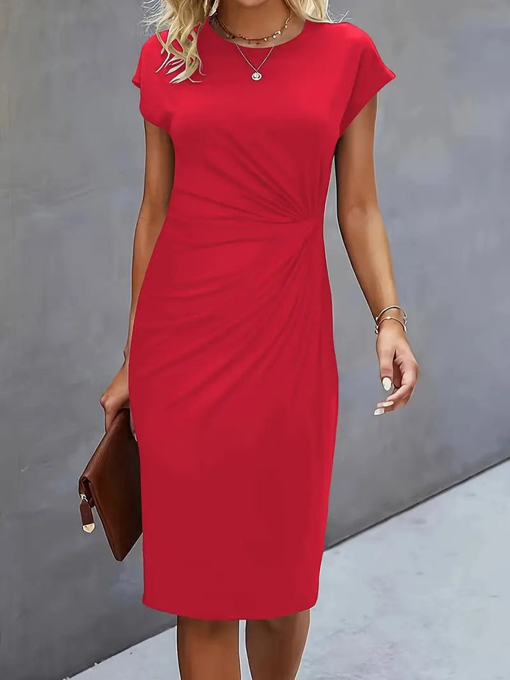 Dames Getailleerde Geruched Midi-jurk Korte Mouw Bodycon - Red