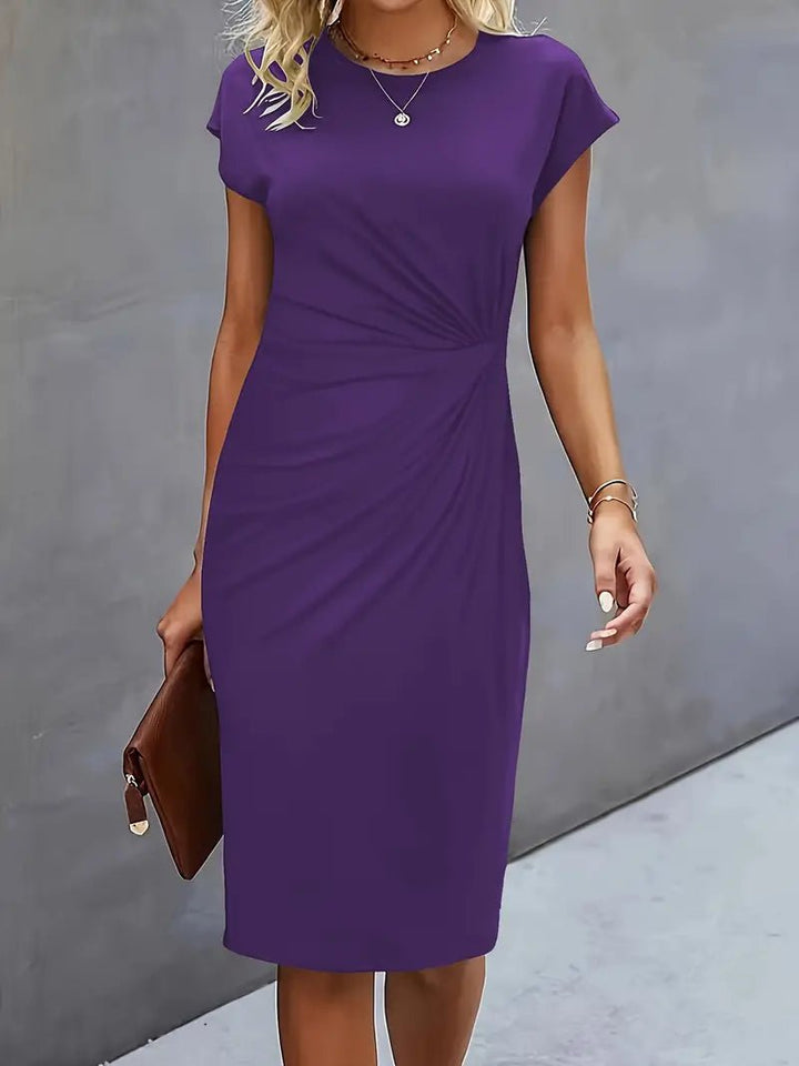 Dames Getailleerde Geruched Midi-jurk Korte Mouw Bodycon - Violet