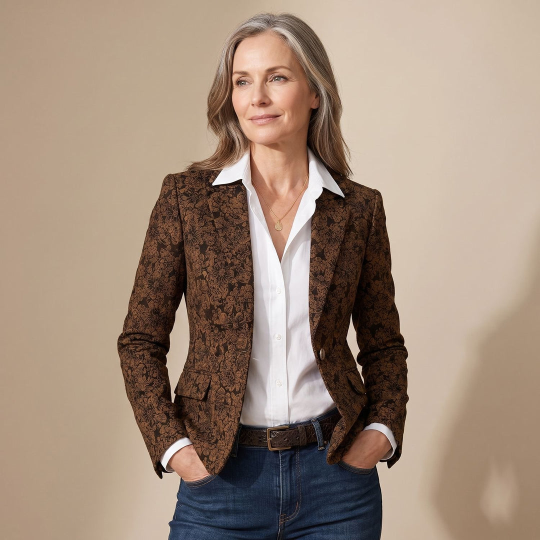 Dames Getailleerde Jacquard Blazer met Bloemenpatroon