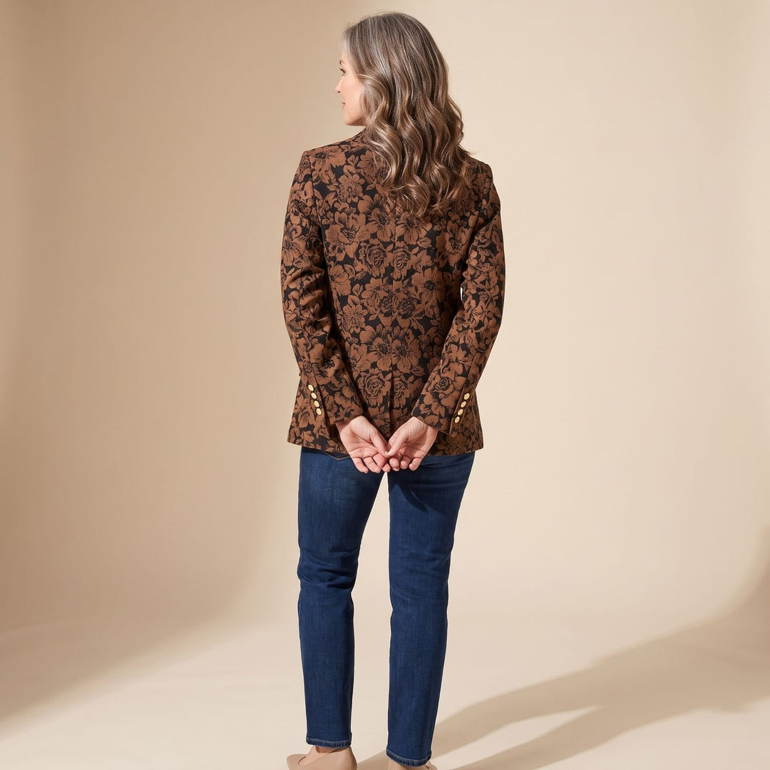 Dames Getailleerde Jacquard Blazer met Bloemenpatroon