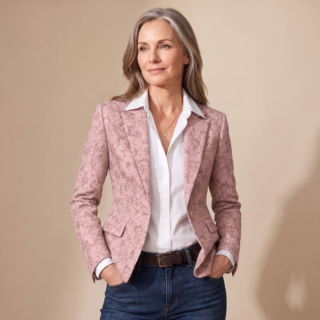 Dames Getailleerde Jacquard Blazer met Bloemenpatroon - Roze