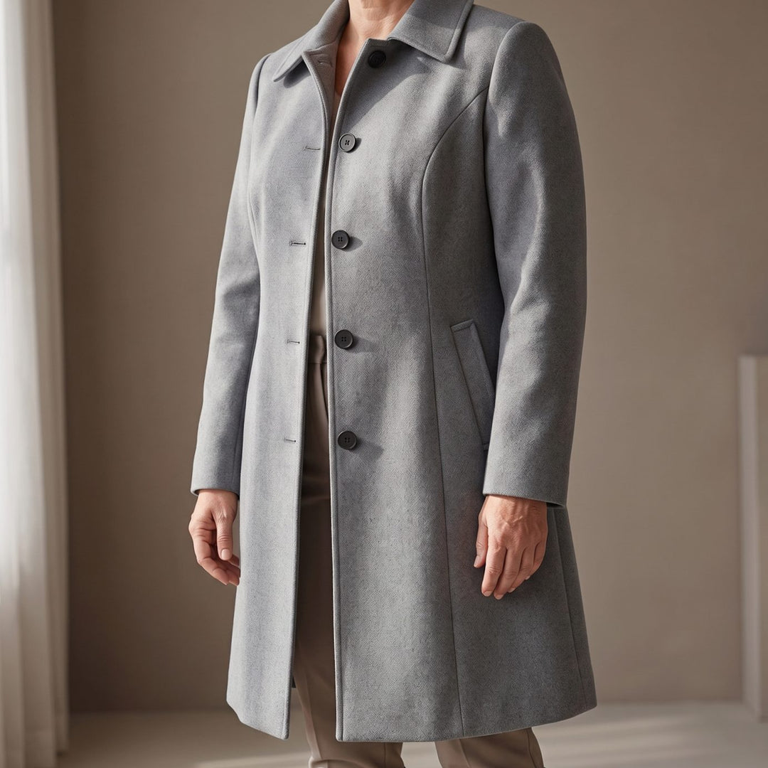 Dames Getailleerde Klassieke Wollen Jas met Knoopsluiting