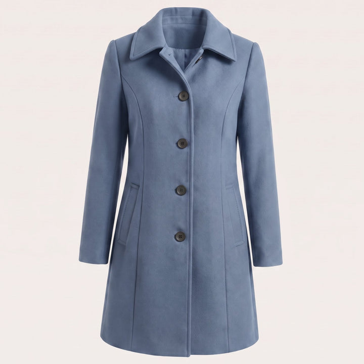 Dames Getailleerde Klassieke Wollen Jas met Knoopsluiting - Blauw