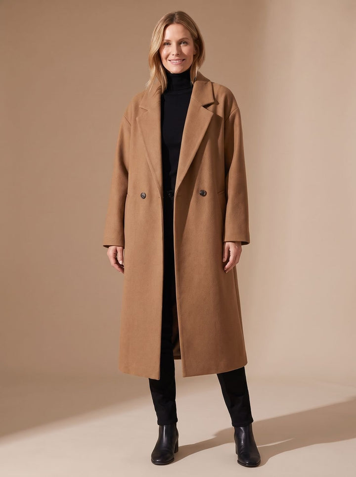 Dames Getailleerde Lange Overcoat Dubbele Knopen - Bruin