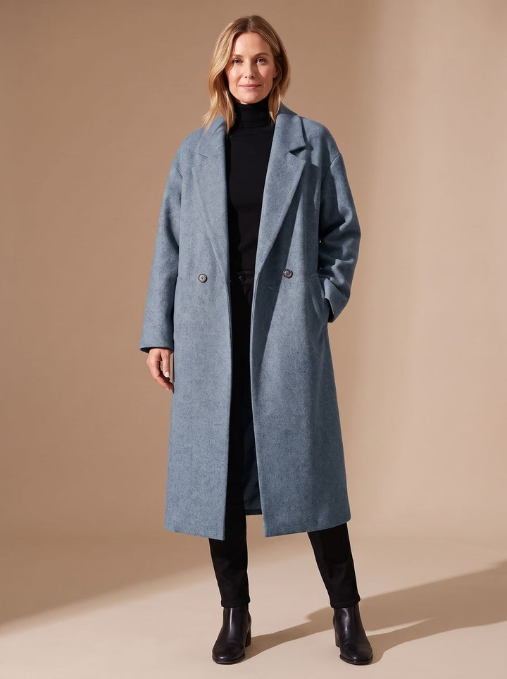 Dames Getailleerde Lange Overcoat Dubbele Knopen - Blauw