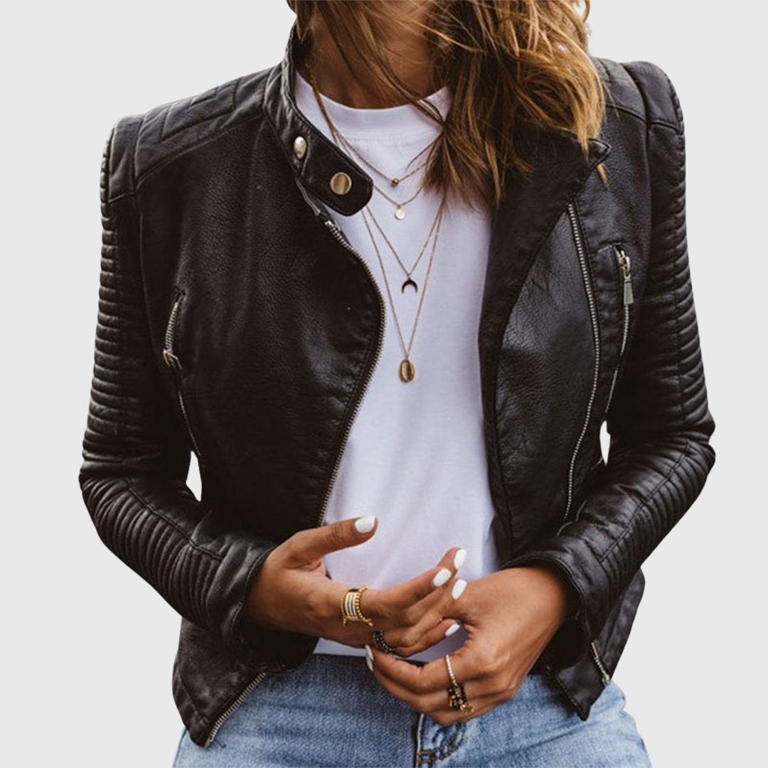 Dames Getailleerde Leren Biker Jacket Ritssluiting