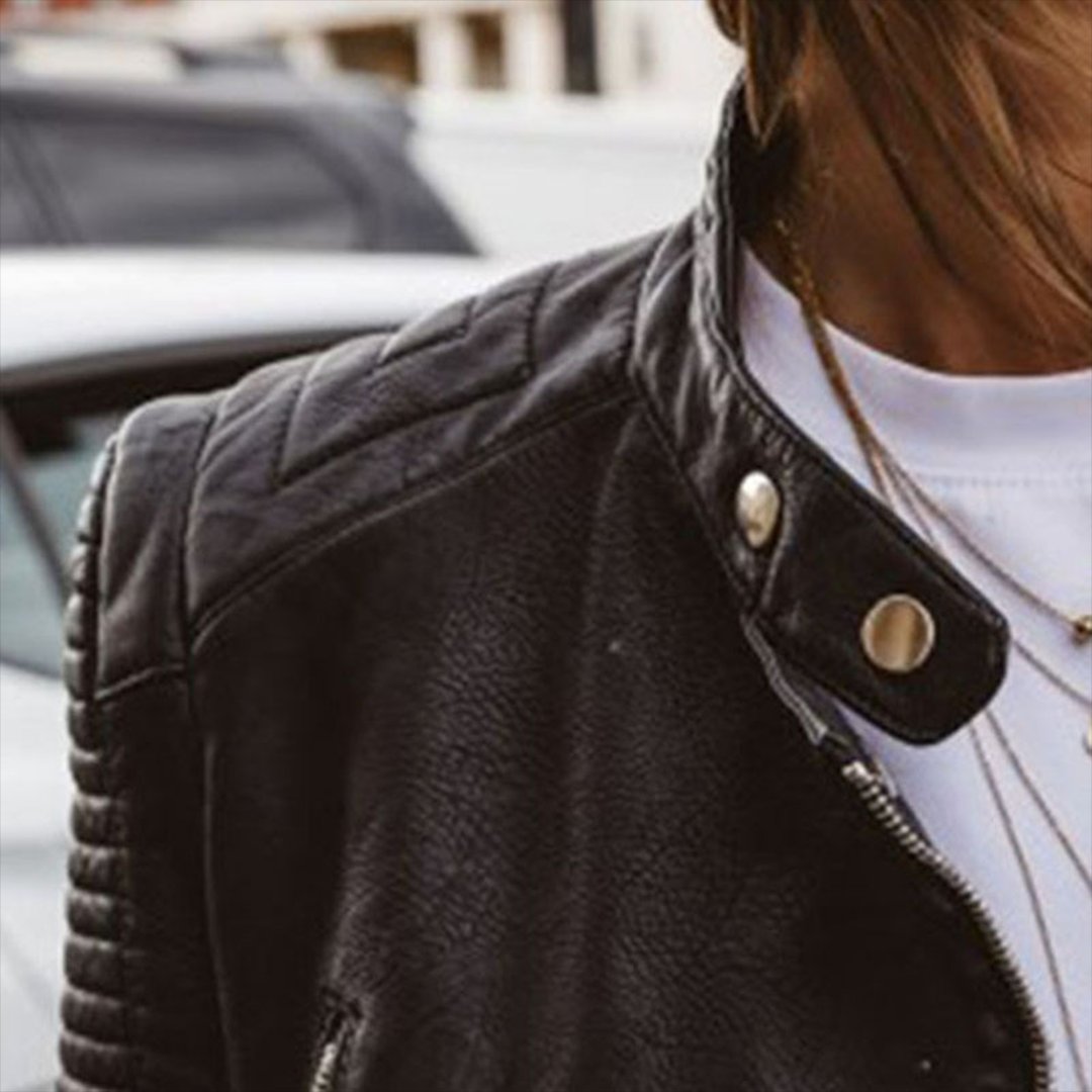 Dames Getailleerde Leren Biker Jacket Ritssluiting
