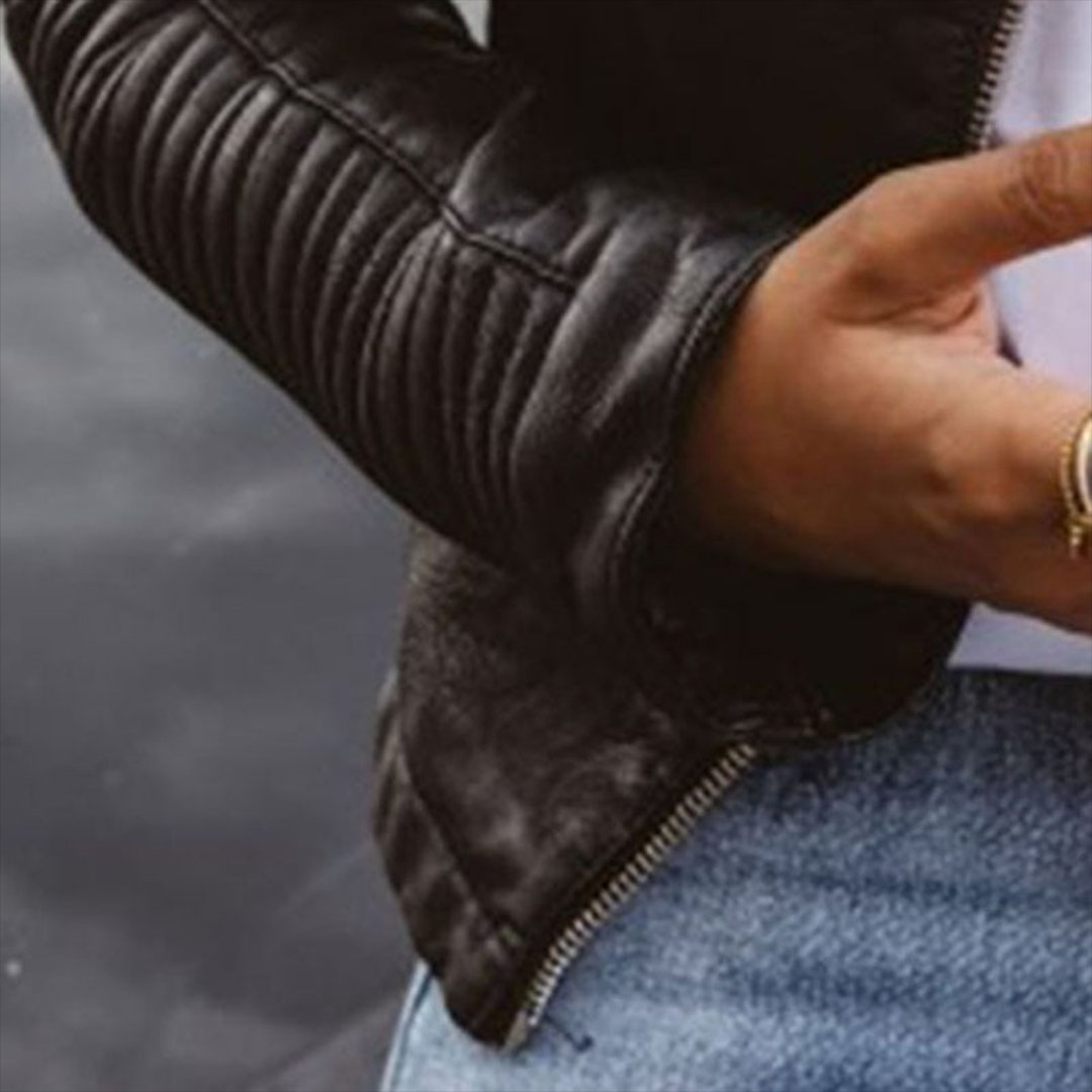 Dames Getailleerde Leren Biker Jacket Ritssluiting