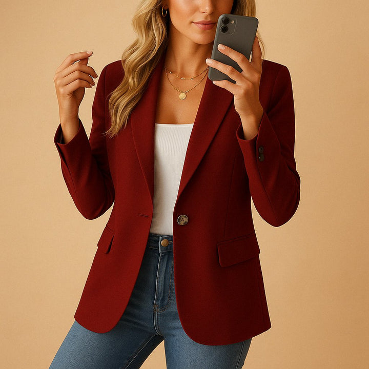 Dames Getailleerde Stretch Enkelknoop Blazer - Wine Red
