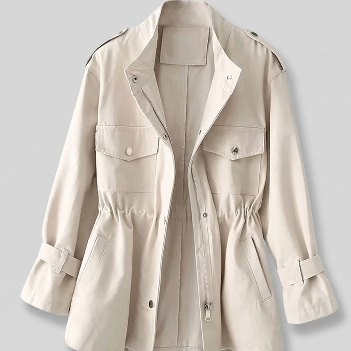 Dames Getailleerde Warme Trenchcoat met Ritssluting - Crème