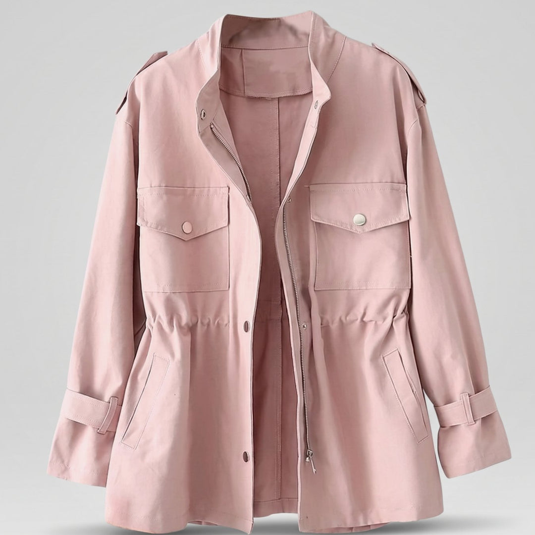 Dames Getailleerde Warme Trenchcoat met Ritssluting - Roze