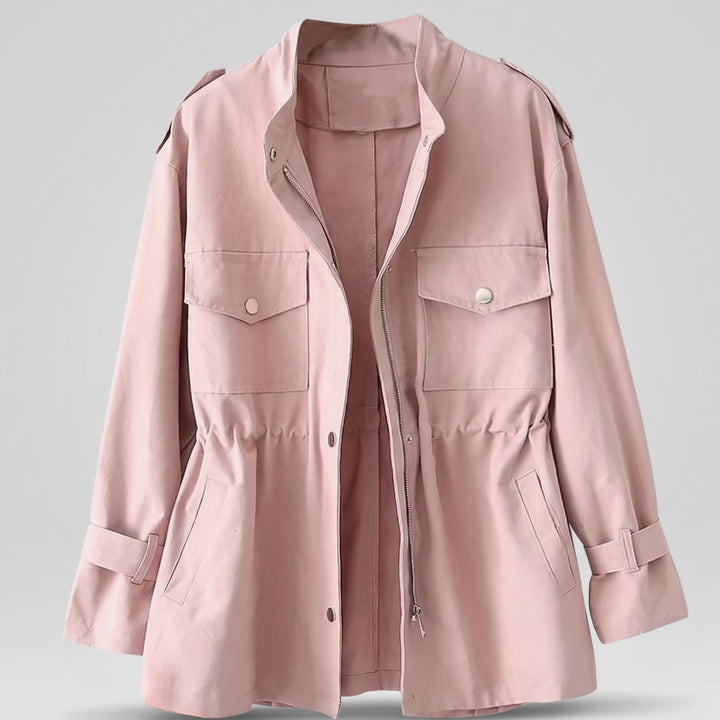 Dames Getailleerde Warme Trenchcoat met Ritssluting - Roze