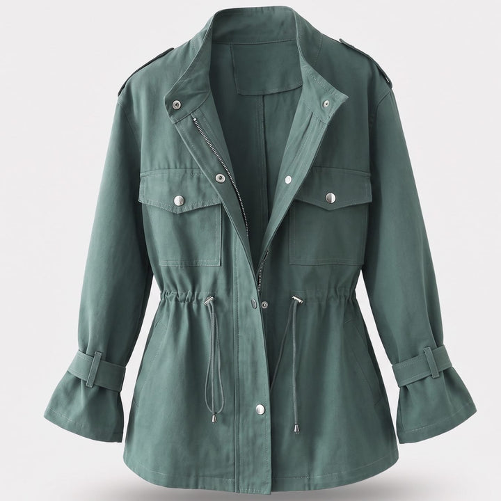 Dames Getailleerde Warme Trenchcoat met Ritssluting - Groen