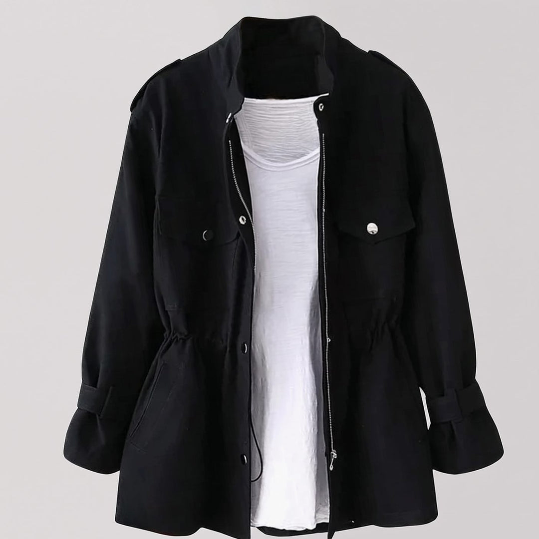 Dames Getailleerde Warme Trenchcoat met Ritssluting - Zwart