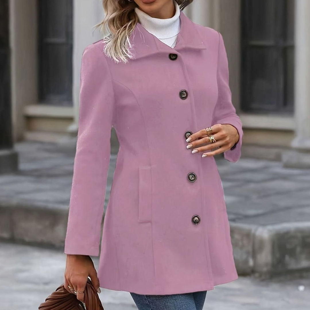 Dames Getailleerde Wollen Jas Middellang Knoopsluiting - Roze