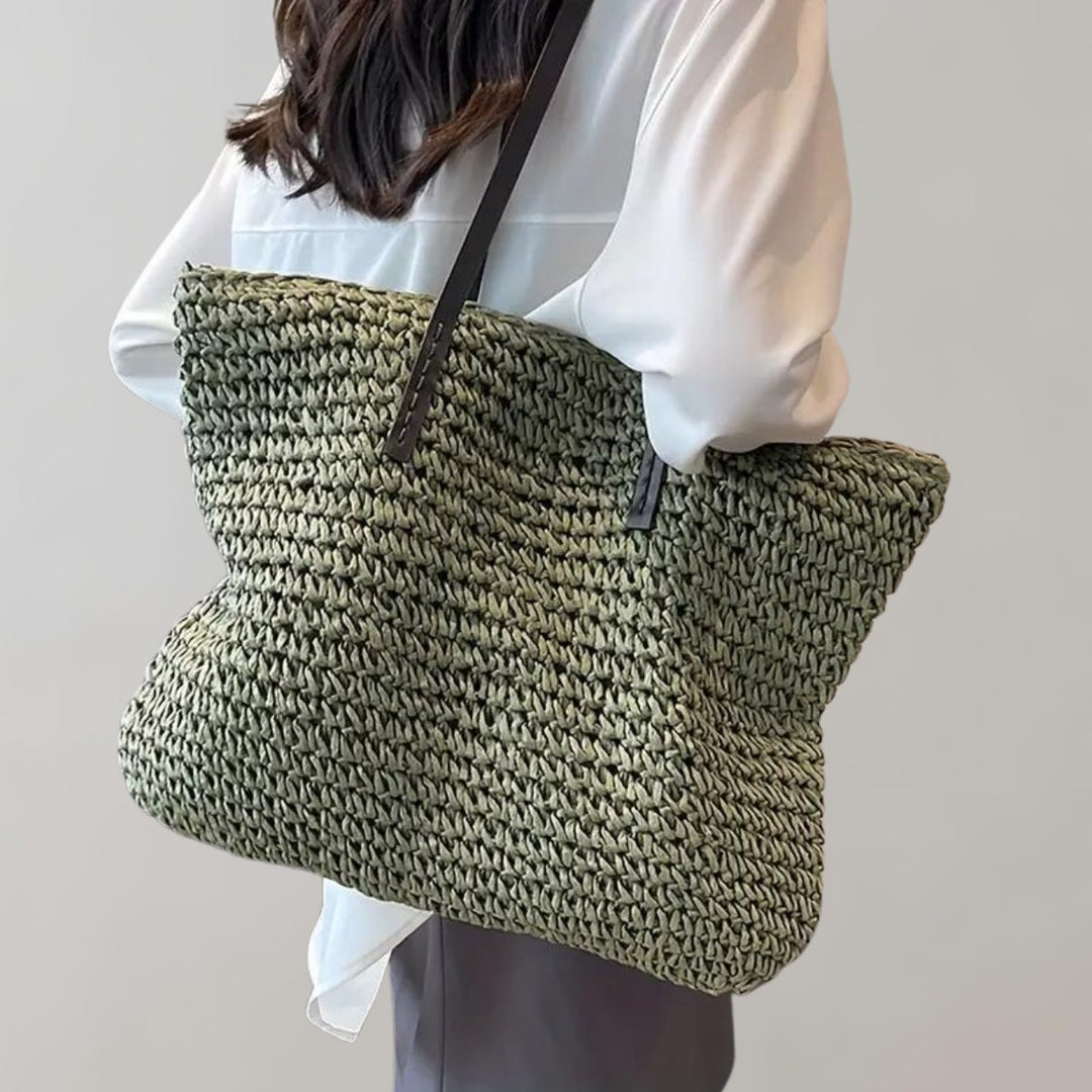 Dames Gevlochten Bohemian Stro Tote Bag Grote Schoudertas - Grün
