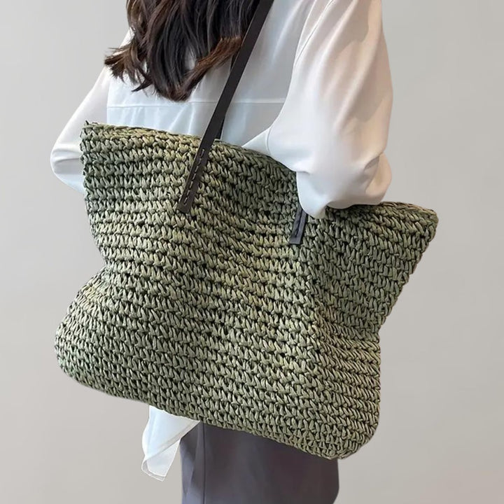 Dames Gevlochten Bohemian Stro Tote Bag Grote Schoudertas - Grün