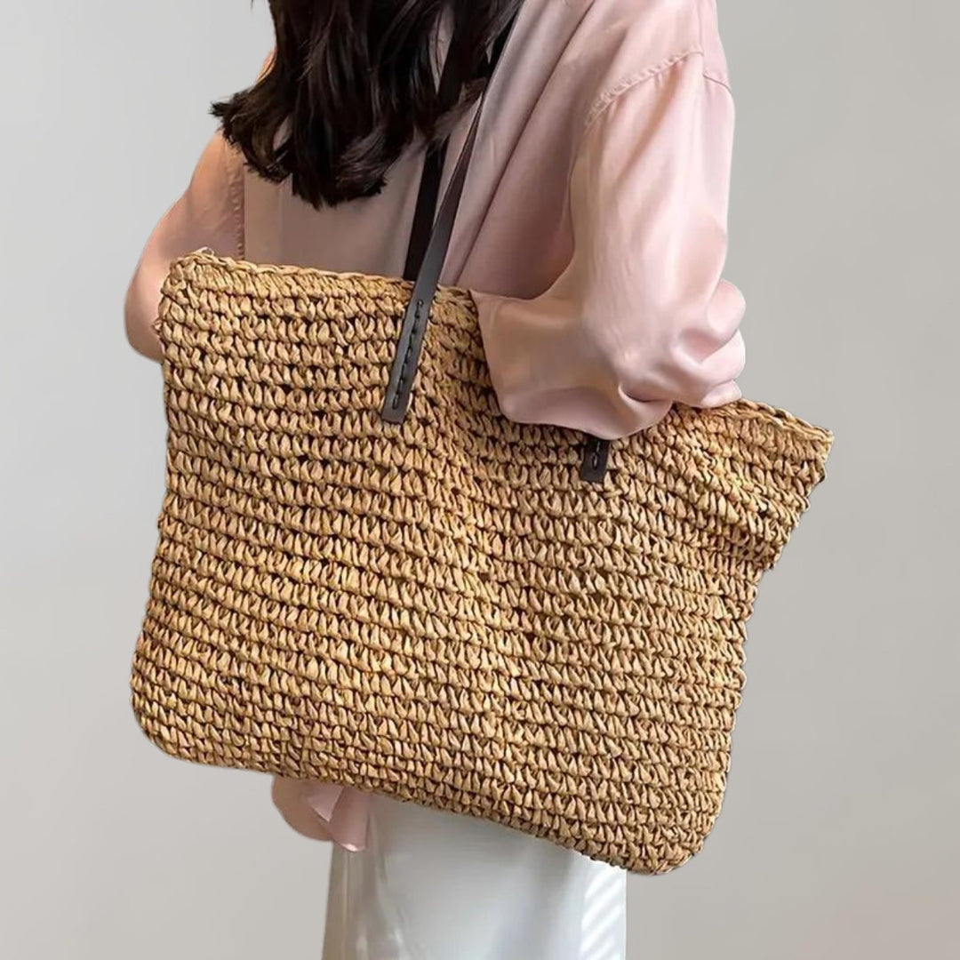 Dames Gevlochten Bohemian Stro Tote Bag Grote Schoudertas - Khaki