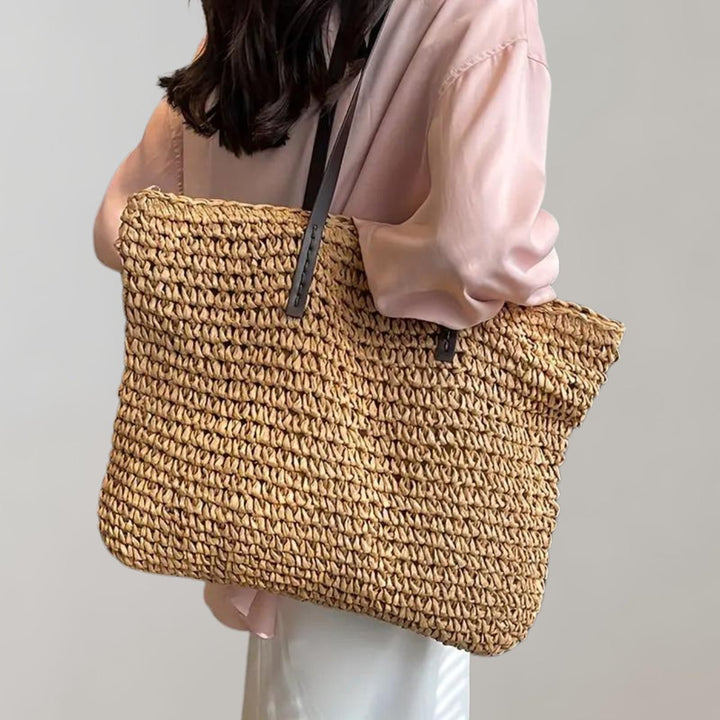 Dames Gevlochten Bohemian Stro Tote Bag Grote Schoudertas - Khaki