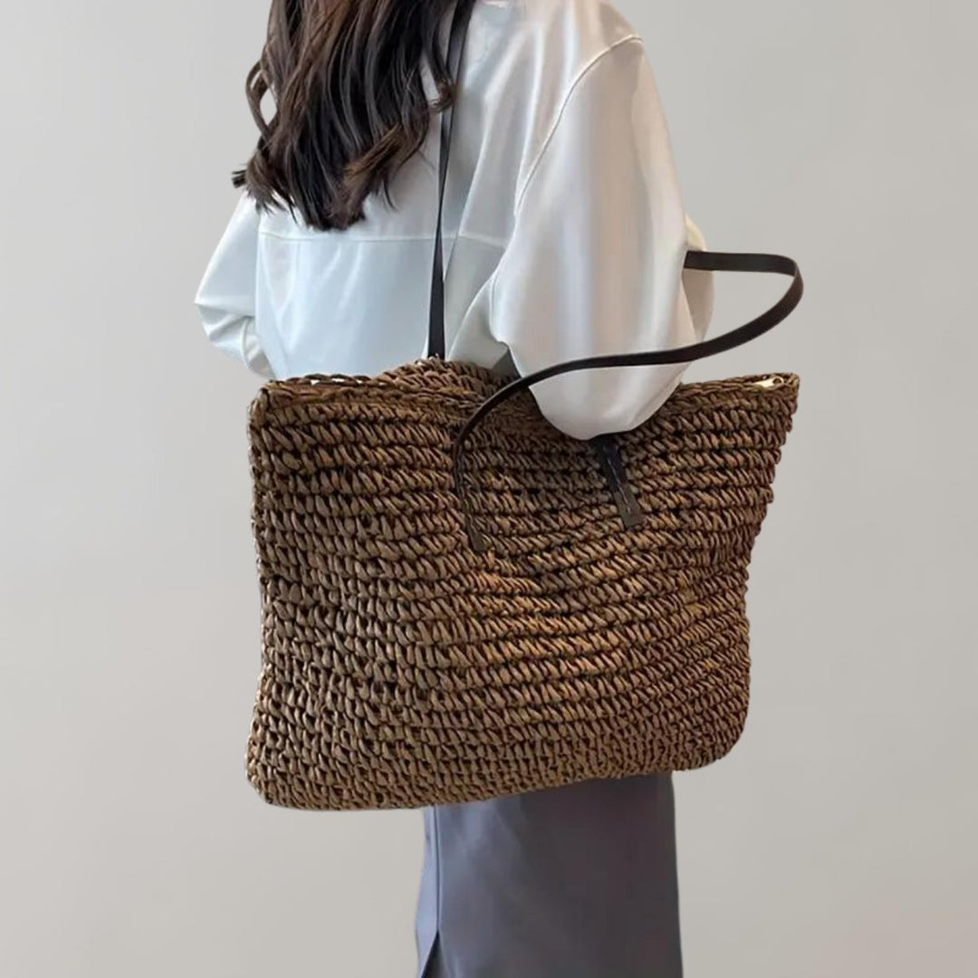 Dames Gevlochten Bohemian Stro Tote Bag Grote Schoudertas - Kaffee