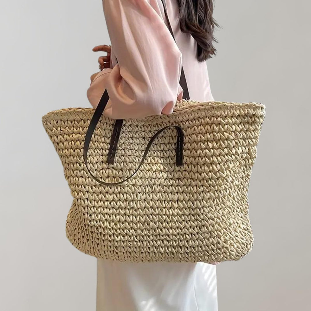 Dames Gevlochten Bohemian Stro Tote Bag Grote Schoudertas - Beige