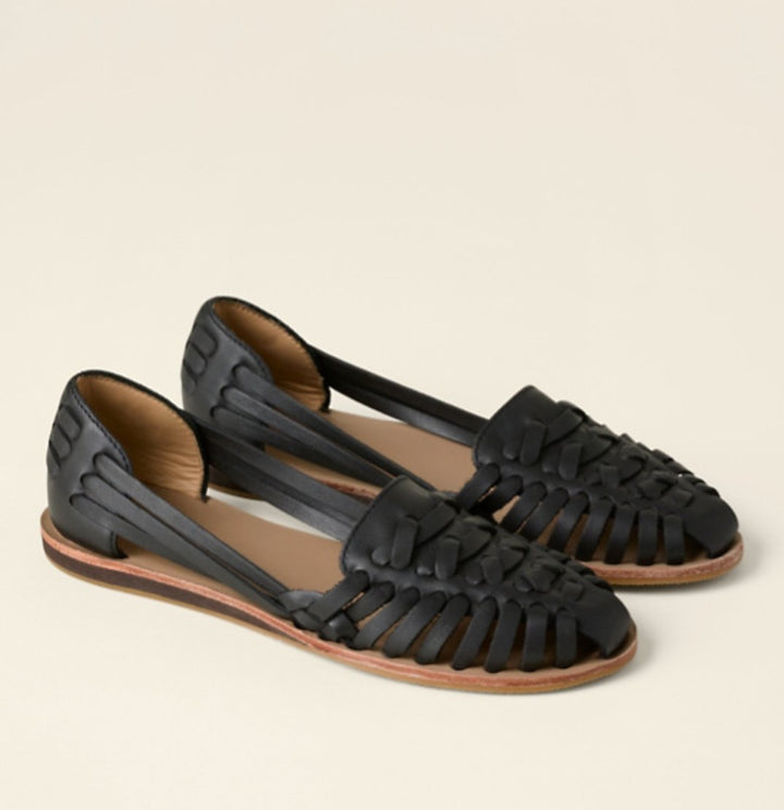 Dames Gevlochten Instap Platte Sandalen - Black
