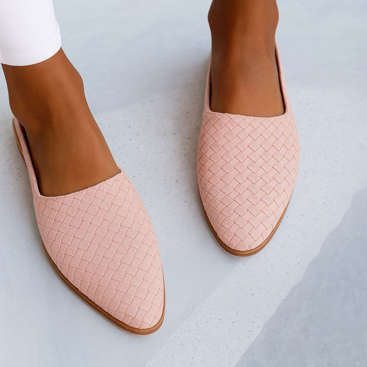 Dames Gevlochten Leren Comfortable Sandals Spitse Neus Slingback Plat - Light Pink