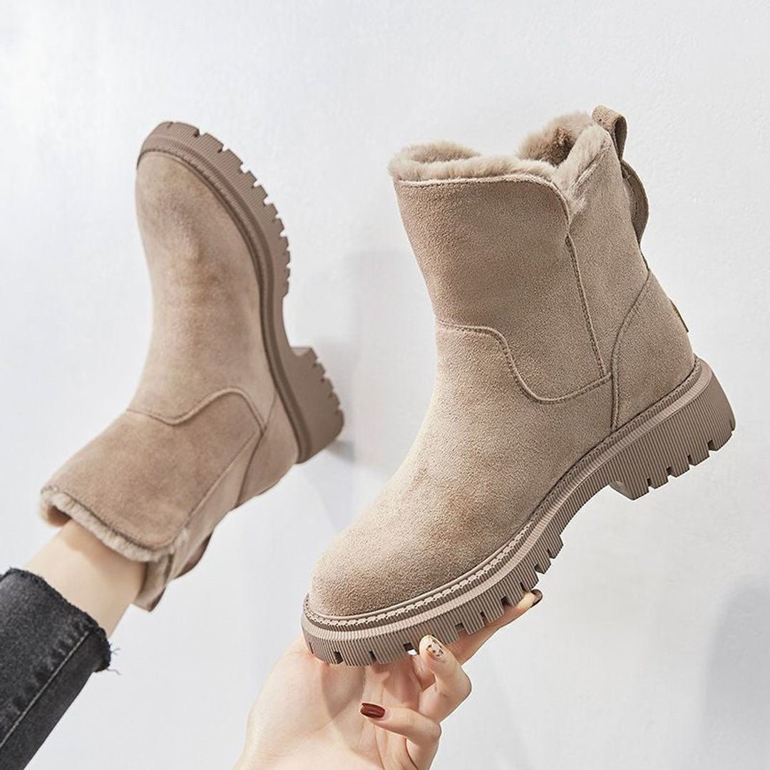 Dames Gevoerde Suède Slip-On Ankle Boots Platformzool - Beige