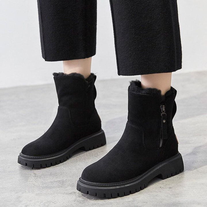 Dames Gevoerde Suède Slip-On Ankle Boots Platformzool - Zwart