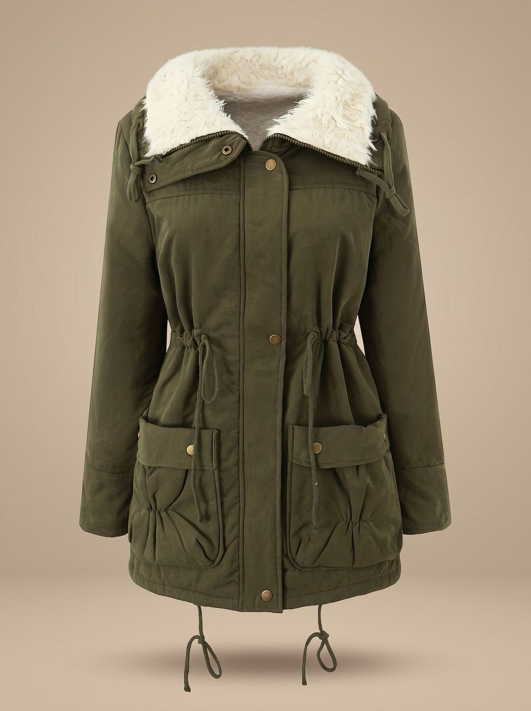 Dames Gevoerde Winter Parka met Sherpa Kraag en Taillekoordje