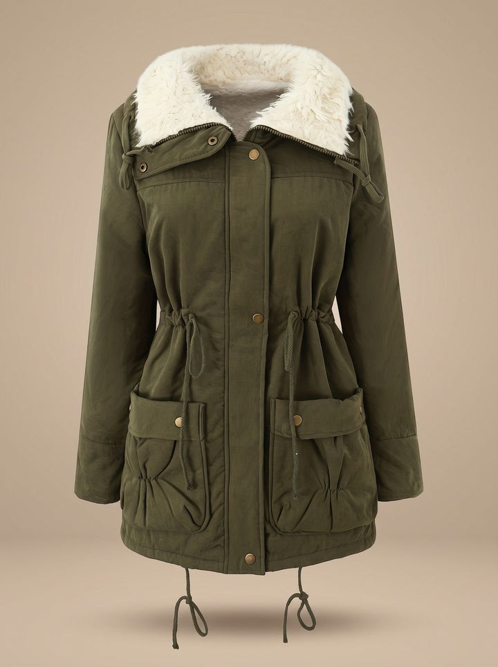 Dames Gevoerde Winter Parka met Sherpa Kraag en Taillekoordje