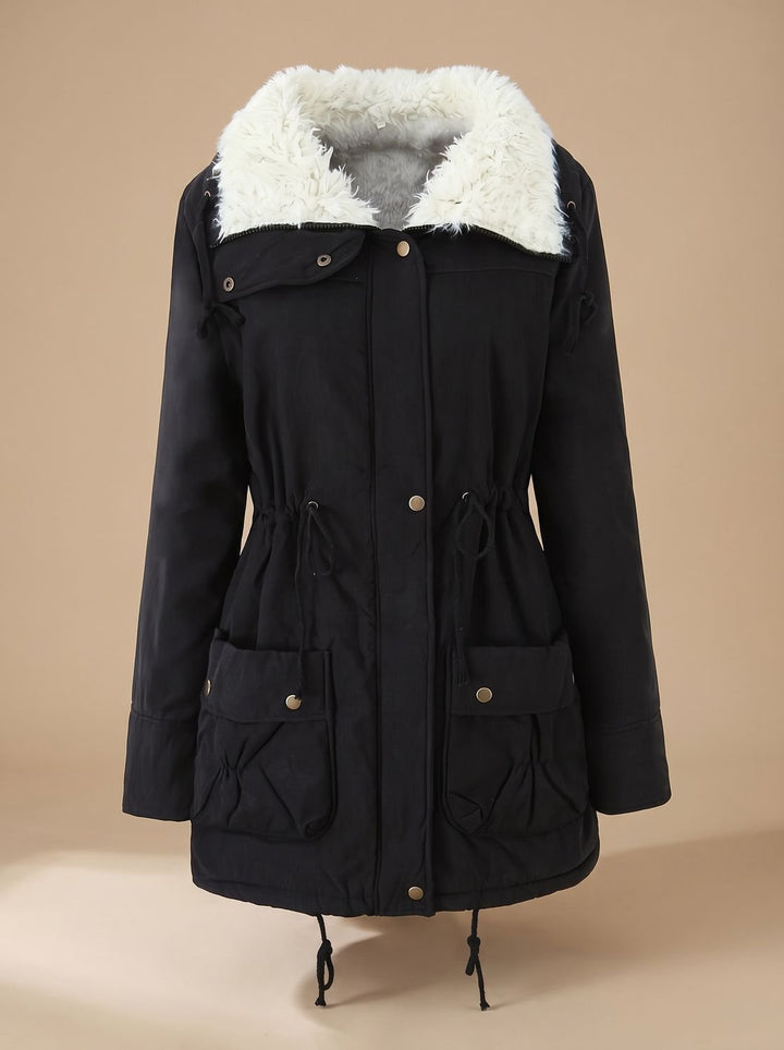 Dames Gevoerde Winter Parka met Sherpa Kraag en Taillekoordje