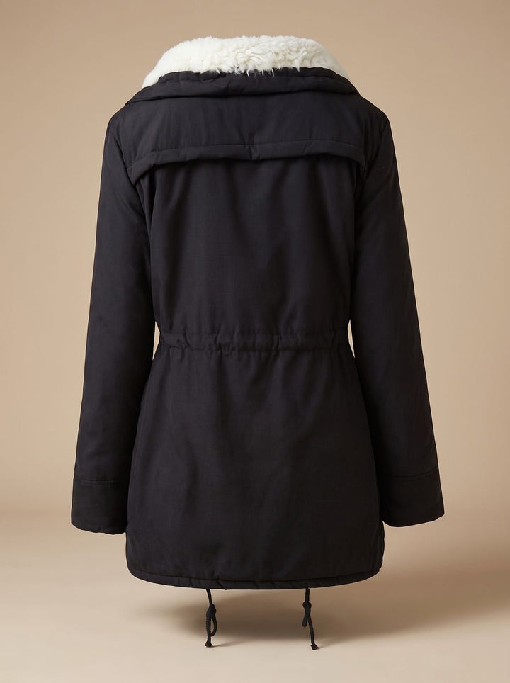 Dames Gevoerde Winter Parka met Sherpa Kraag en Taillekoordje